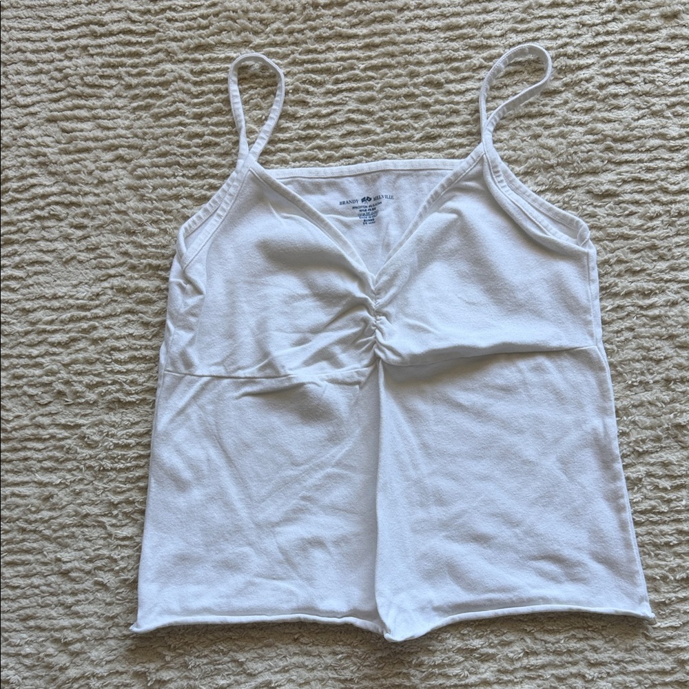 Brandy Melville White Ruched V-Neck Cami Tank Top